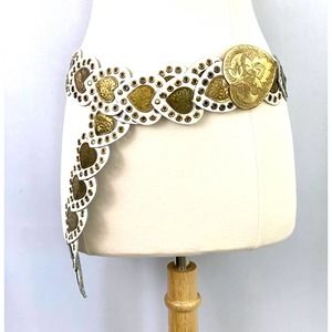 Vintage White Leather & Gold Metal Wrap Belt 1980's 48”